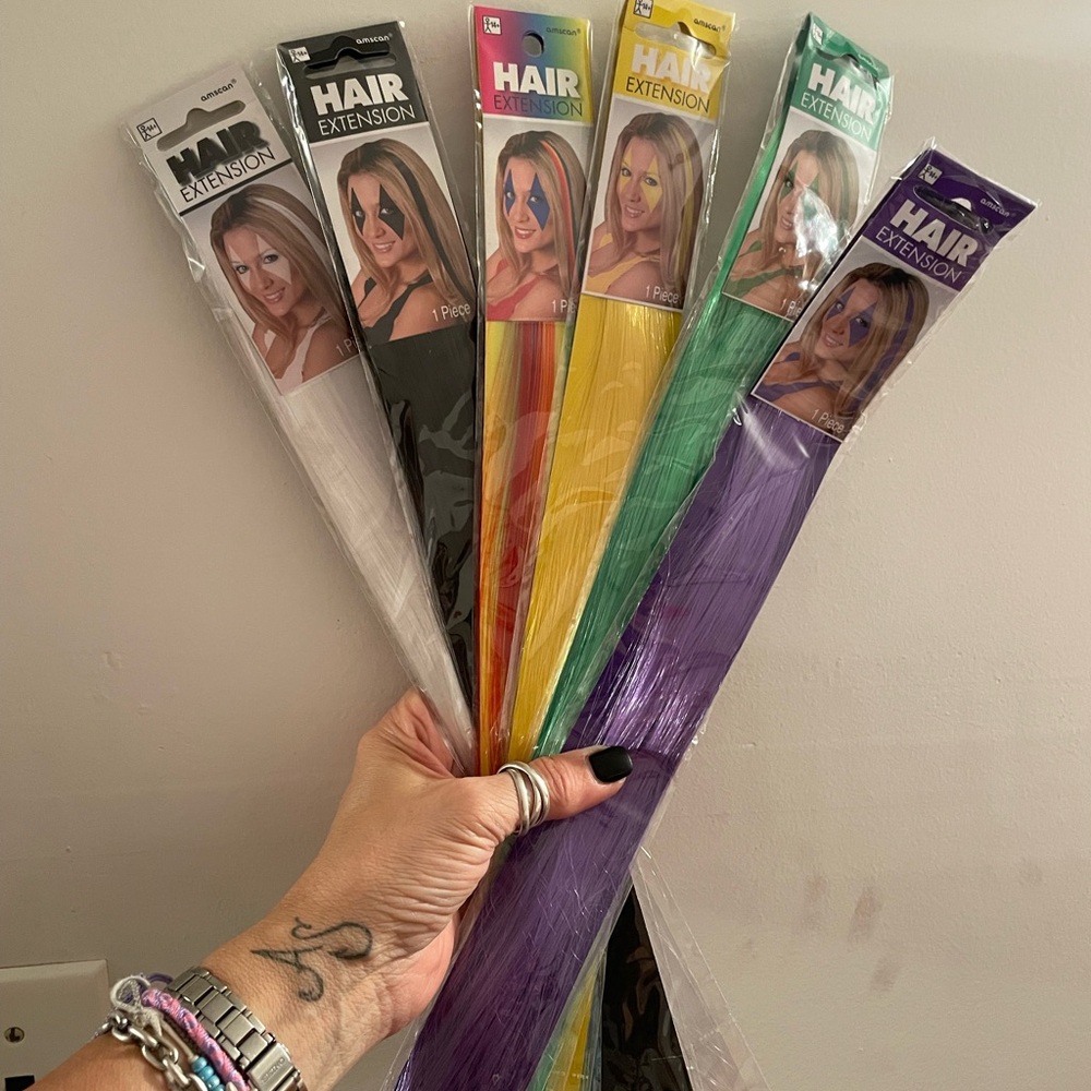 Amscan Hair Extension with Yellow and Green multi , black , purple, white